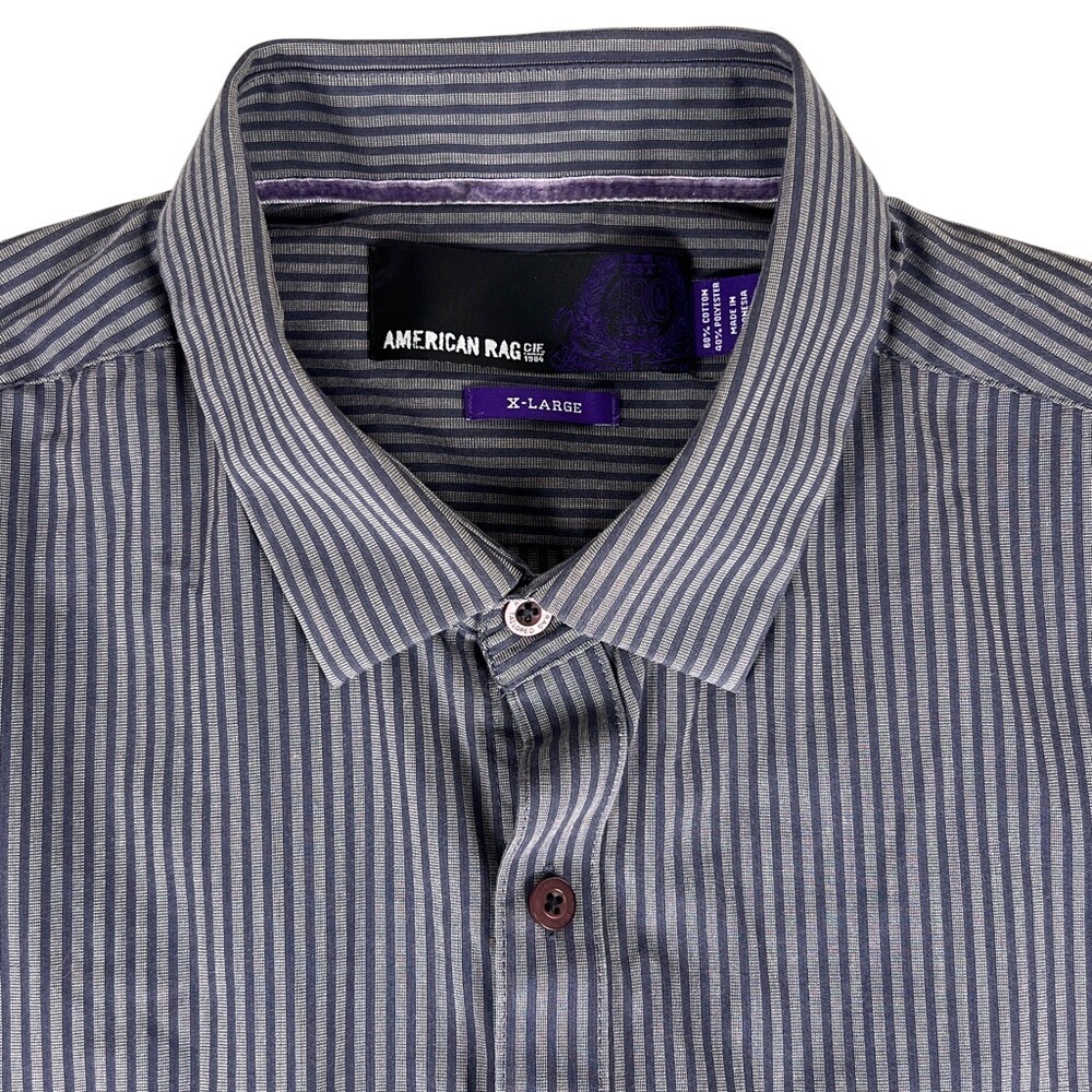 American Rag‎ Mens XL Grey Purple Striped Long Sleeve Button Down Utility Shirt